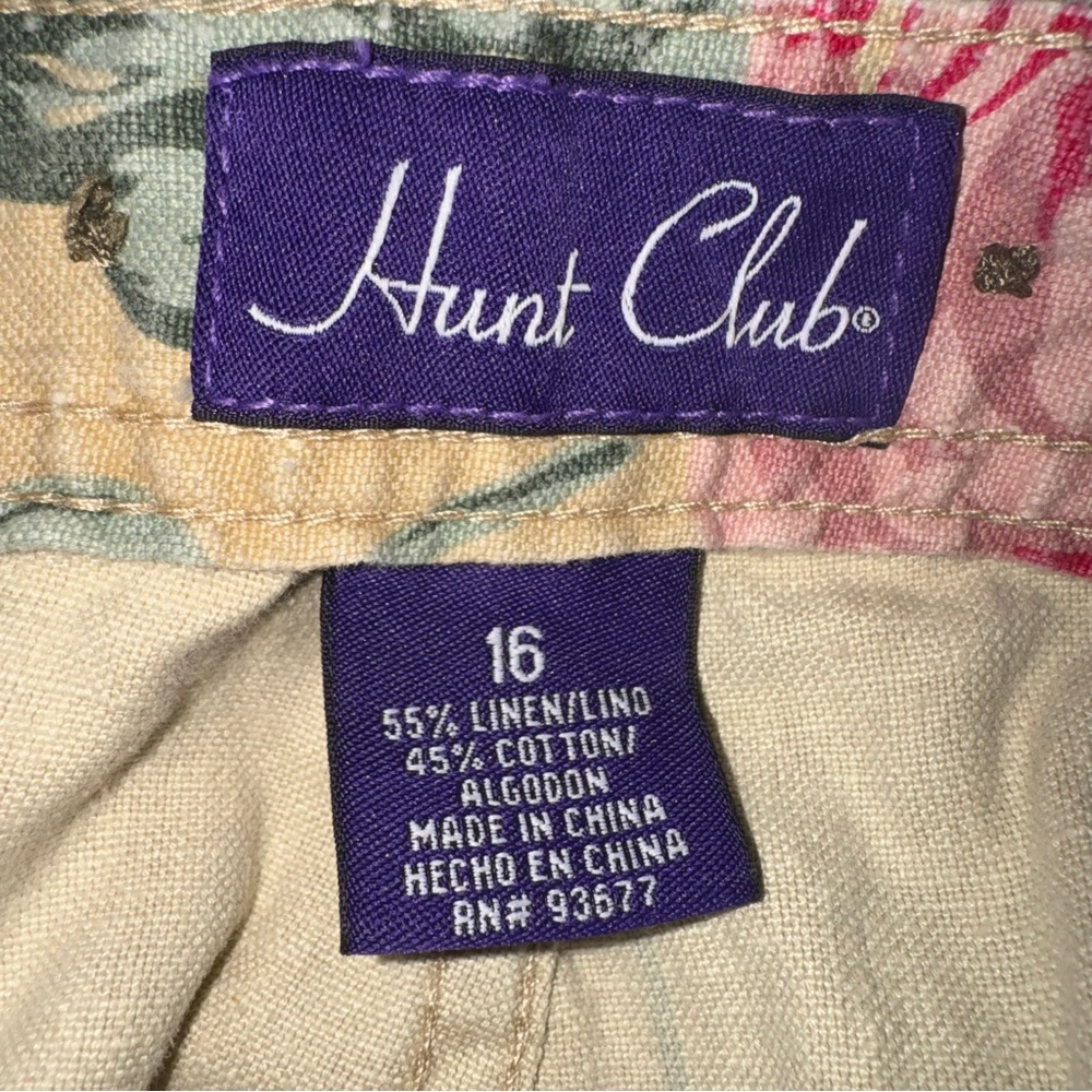 Hunt Club Cream Beige and Pink Floral Cotton Linen Wide Leg Pants size 16 - Picture 10 of 11